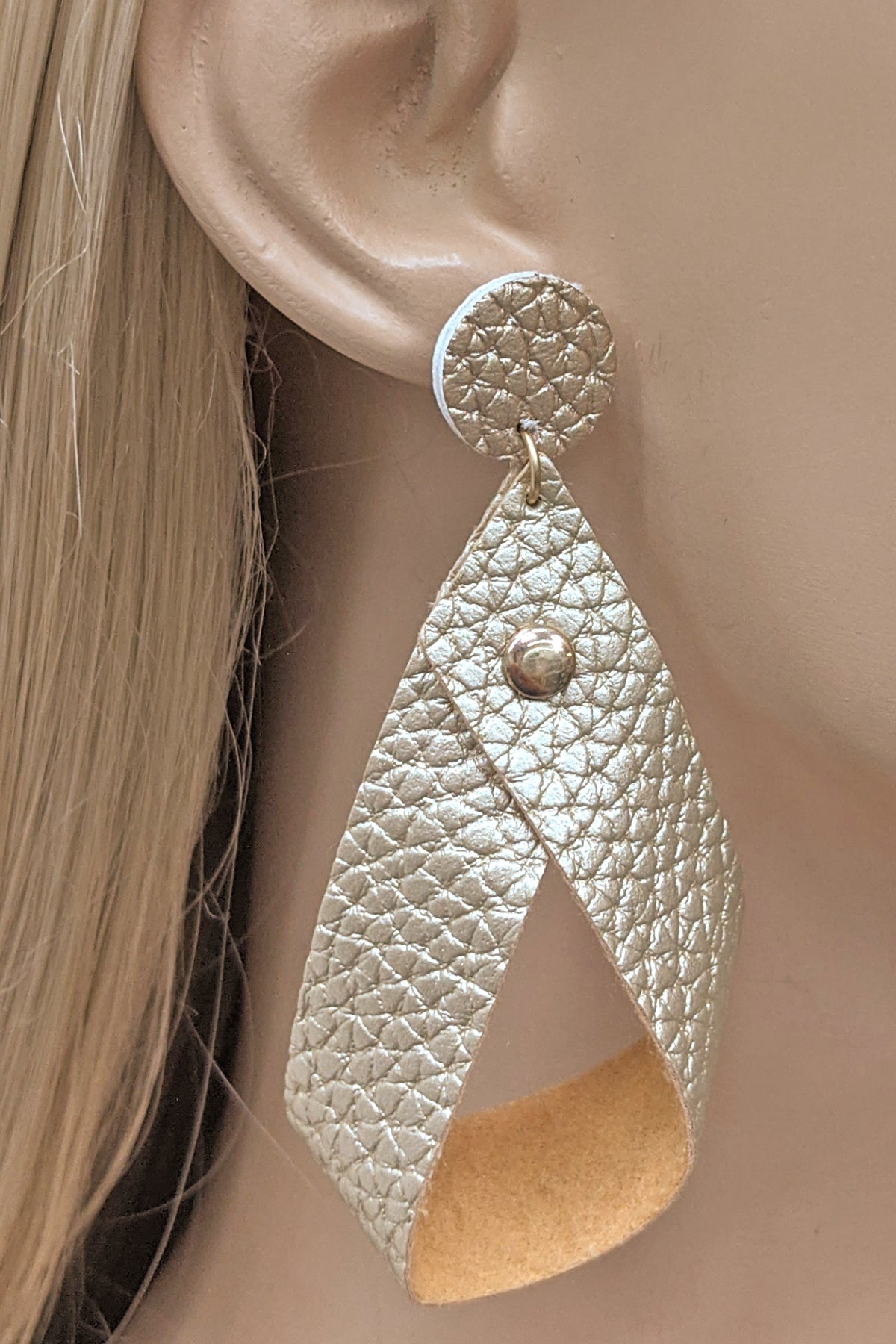Gold Faux Leather Drop Earrings