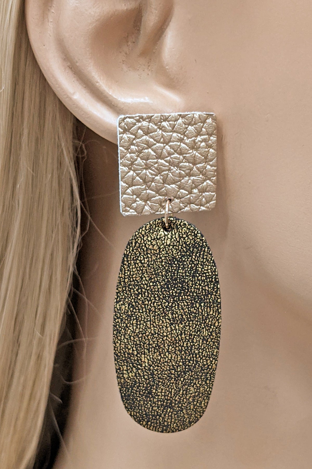 Matte Gold Faux Leather Dangle Earrings
