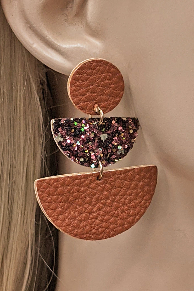 Brown Geometric Faux Leather Earrings