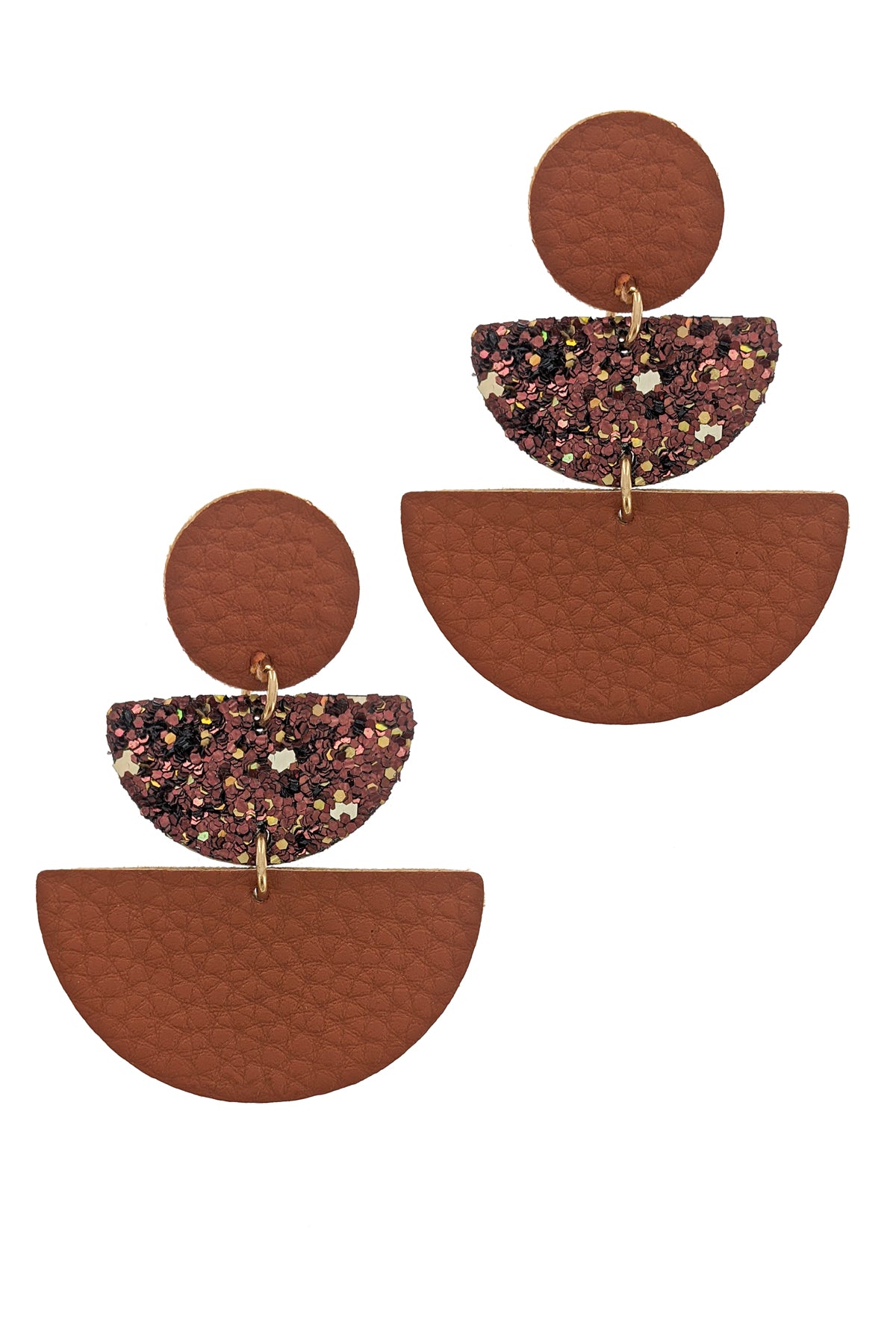 Brown Geometric Faux Leather Earrings