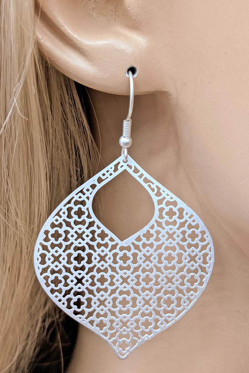 Matte Silver Filigree Teardrop Earring