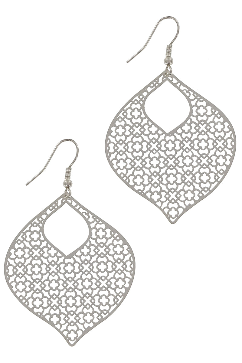 Matte Silver Filigree Teardrop Earring