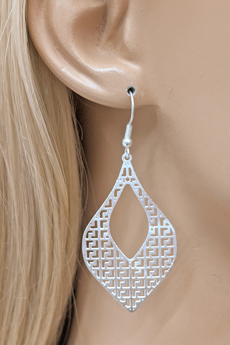 Matte Silver Filigree Teardrop Earring