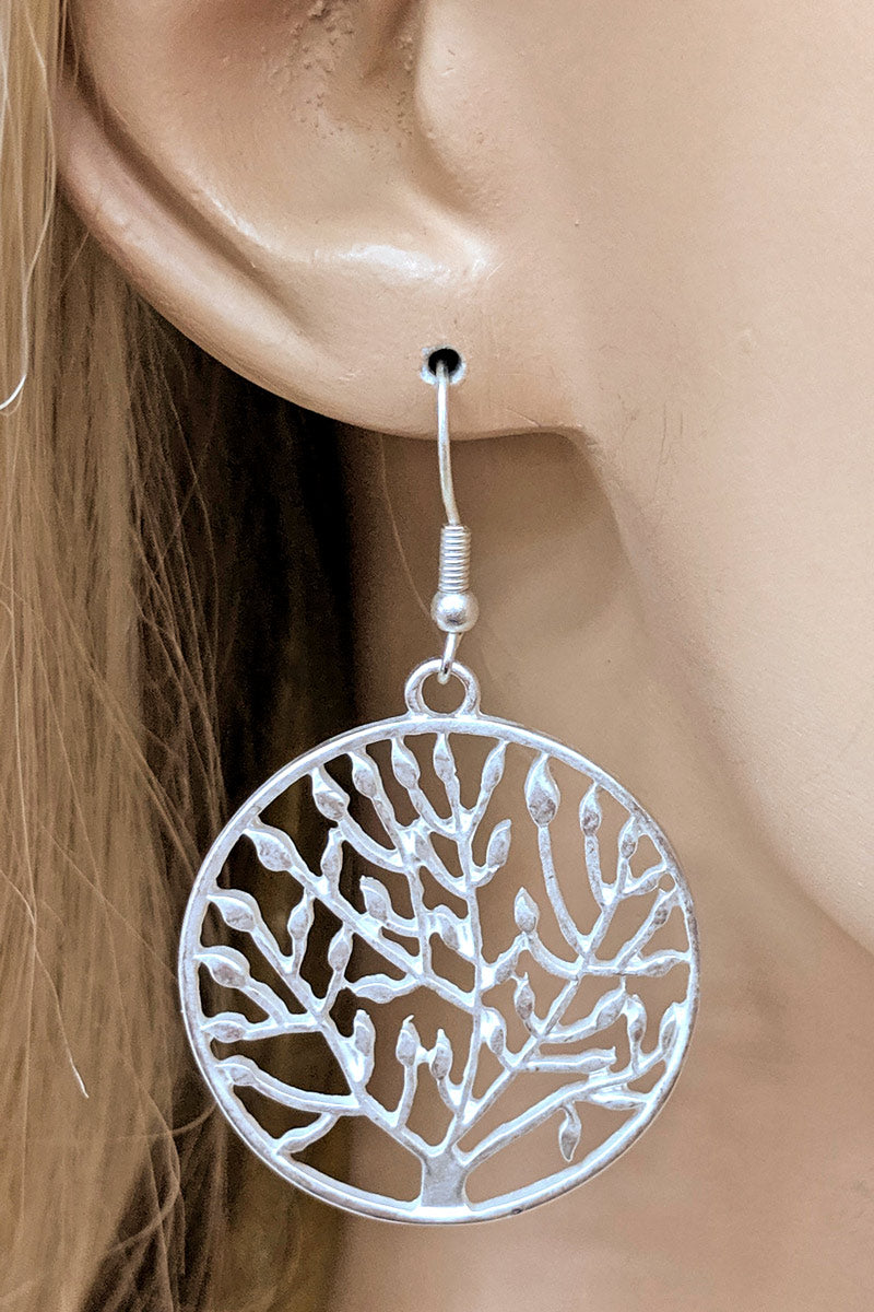 Matte Silver Tree Of Life Dangle Earring