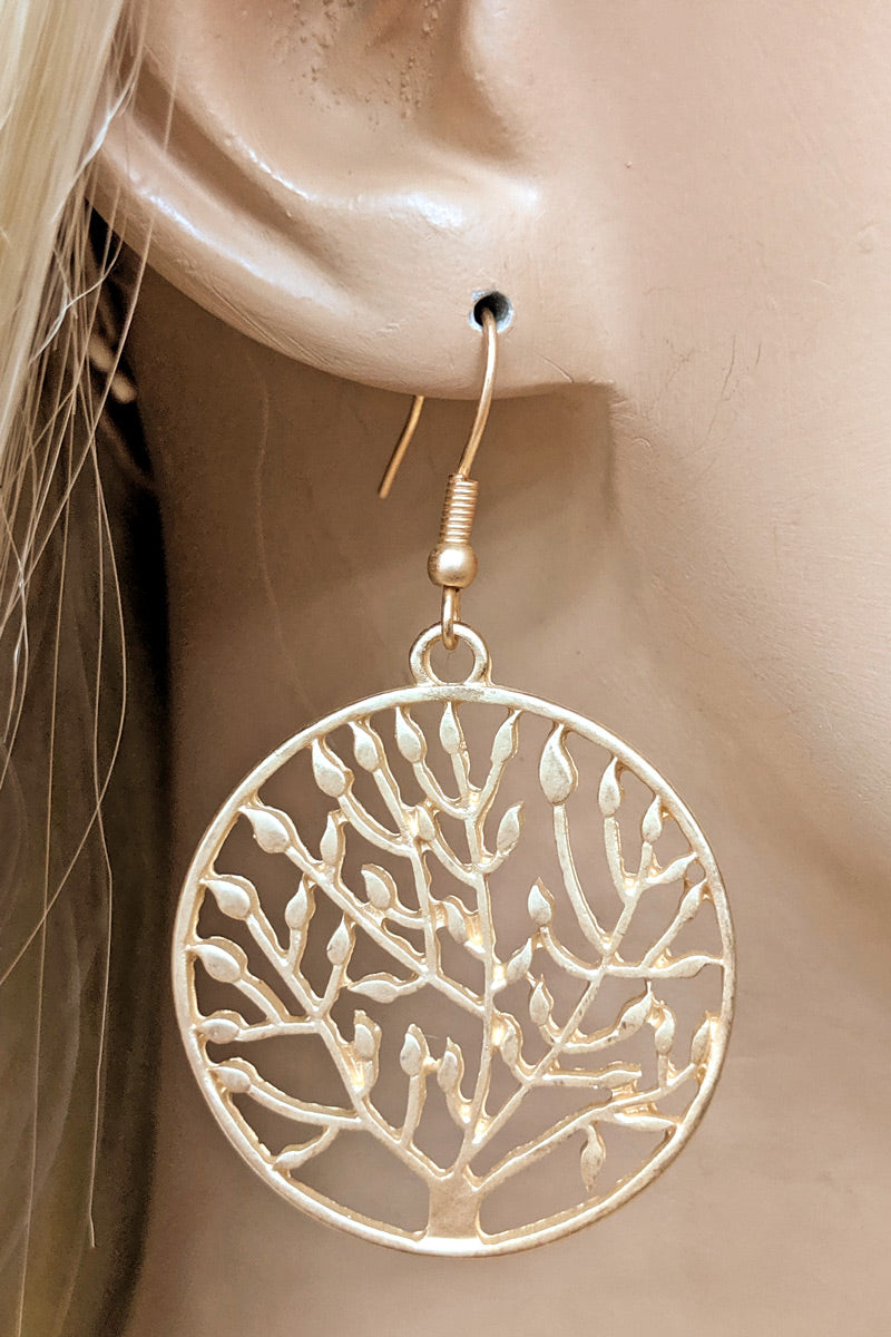 Matte Gold Tree Of Life Dangle Earring