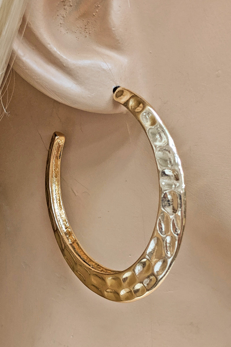 Gold Textured Open Hoop Earring