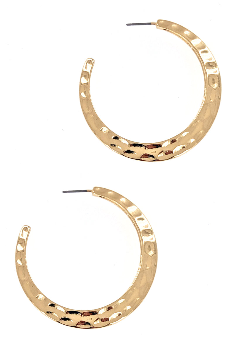 Gold Textured Open Hoop Earring