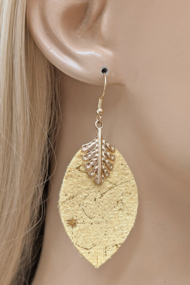 Mustard Faux Leather Leaf Earrings