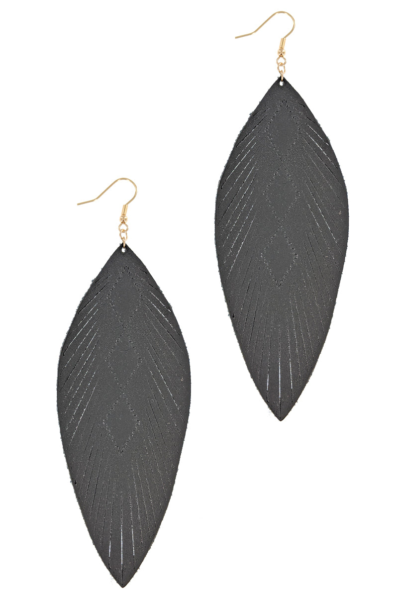 Long Black Feather/Leaf Earrings