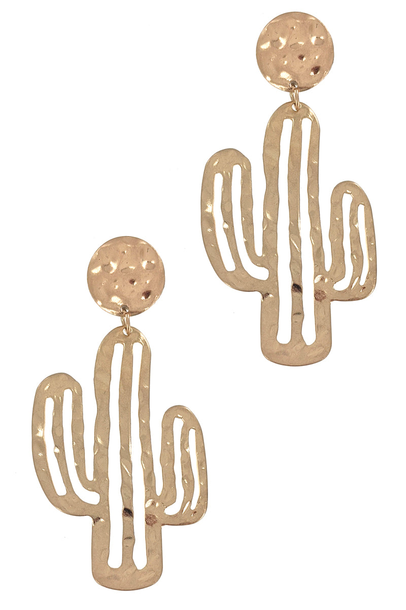 Worn Gold Textured Cactus Earring