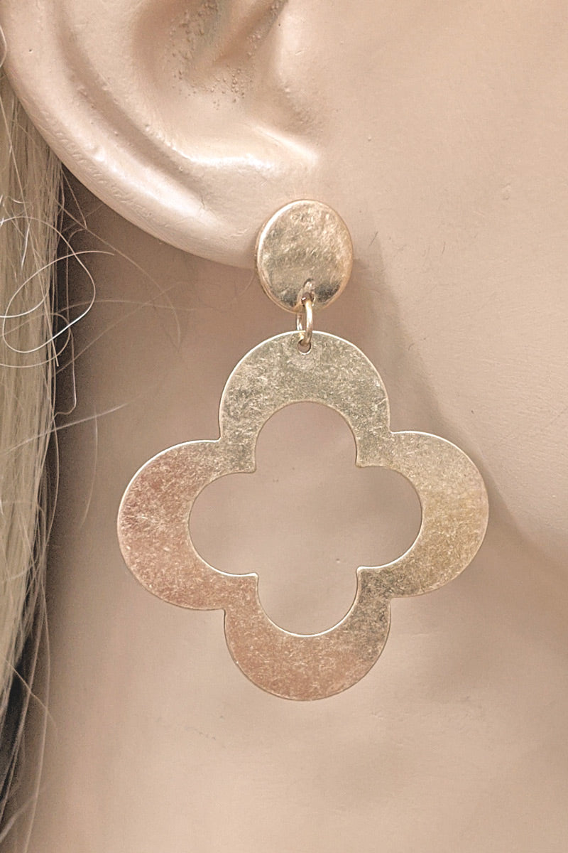 Worn Gold Clover Dangle Earring