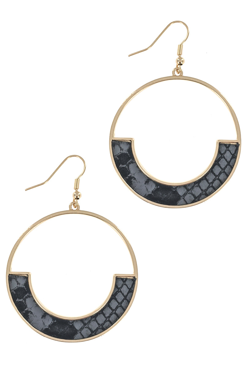Grey Animal Print Gold Hoop Earrings