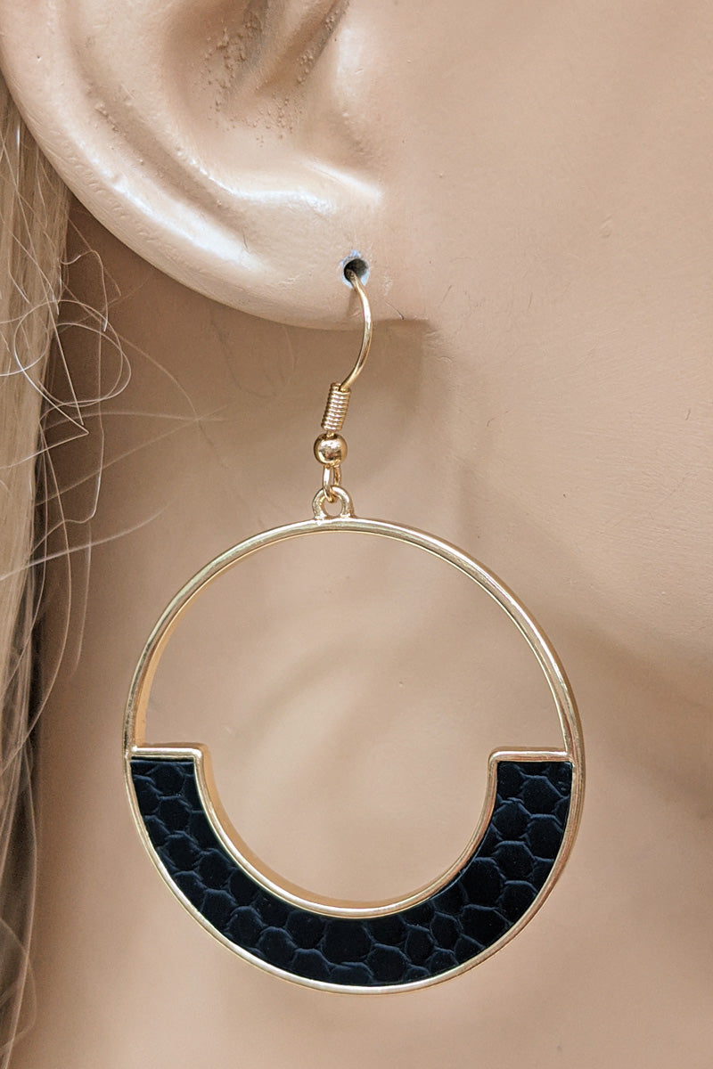 Black Animal Print Gold Hoop Earrings