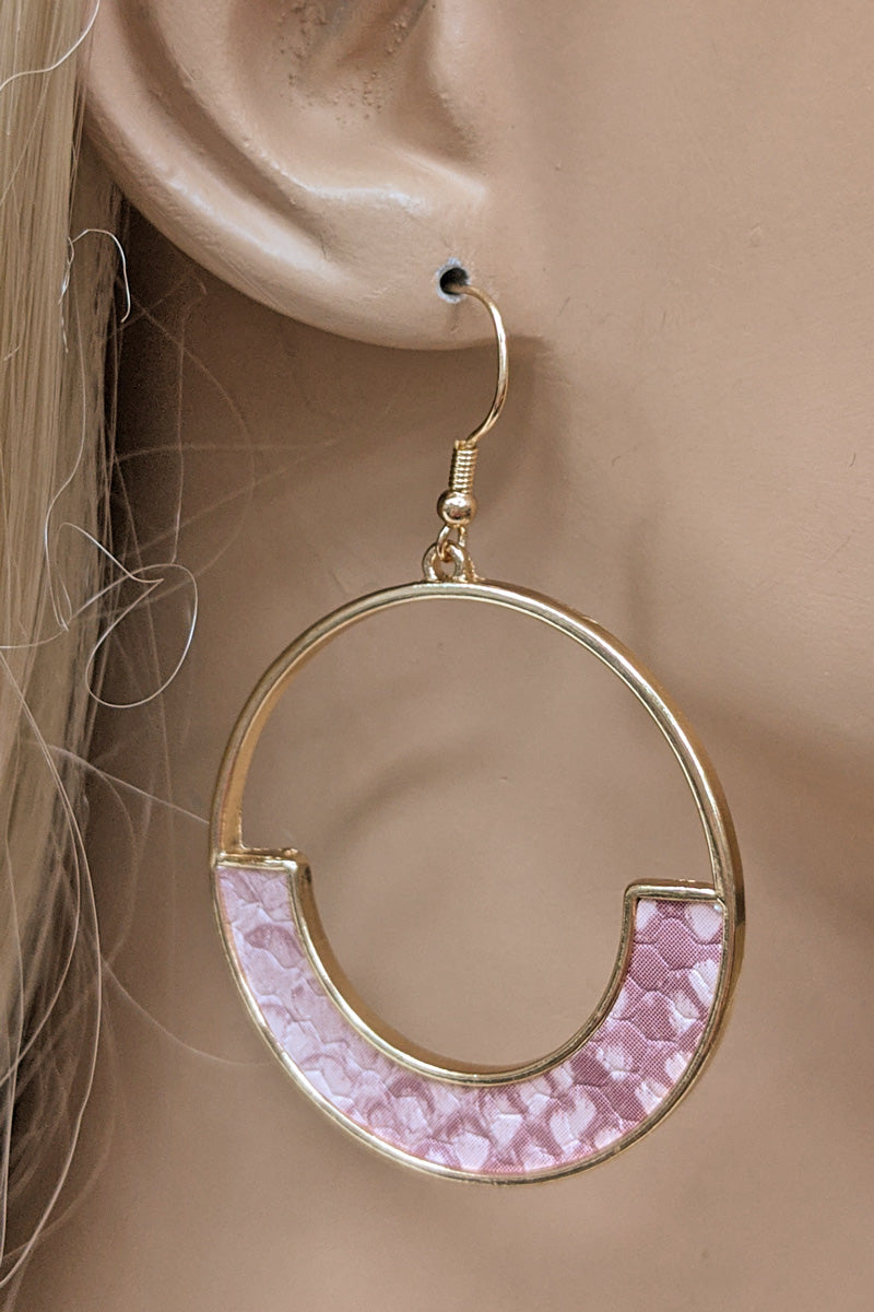Pink Animal Print Gold Hoop Earrings