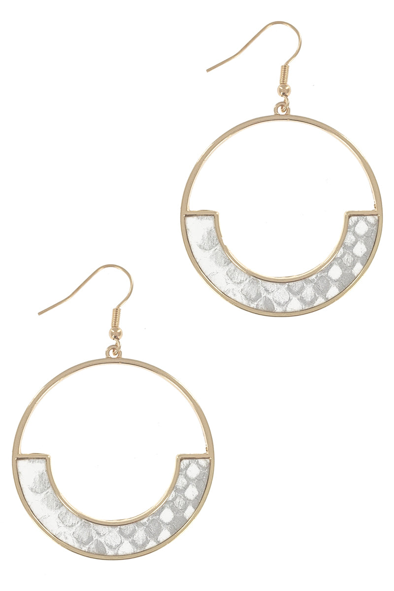 White Animal Print Gold Hoop Earrings