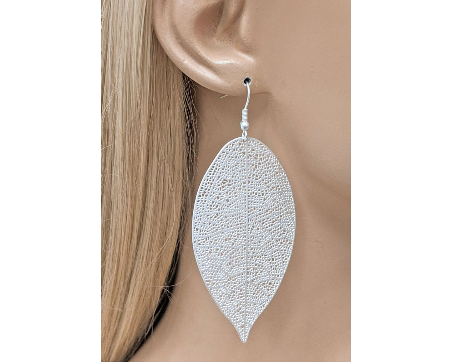 Matte Silver Textured Leaf Earring