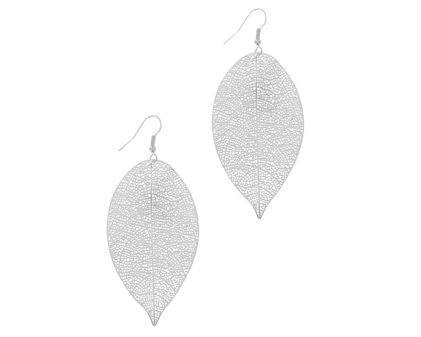 Matte Silver Textured Leaf Earring