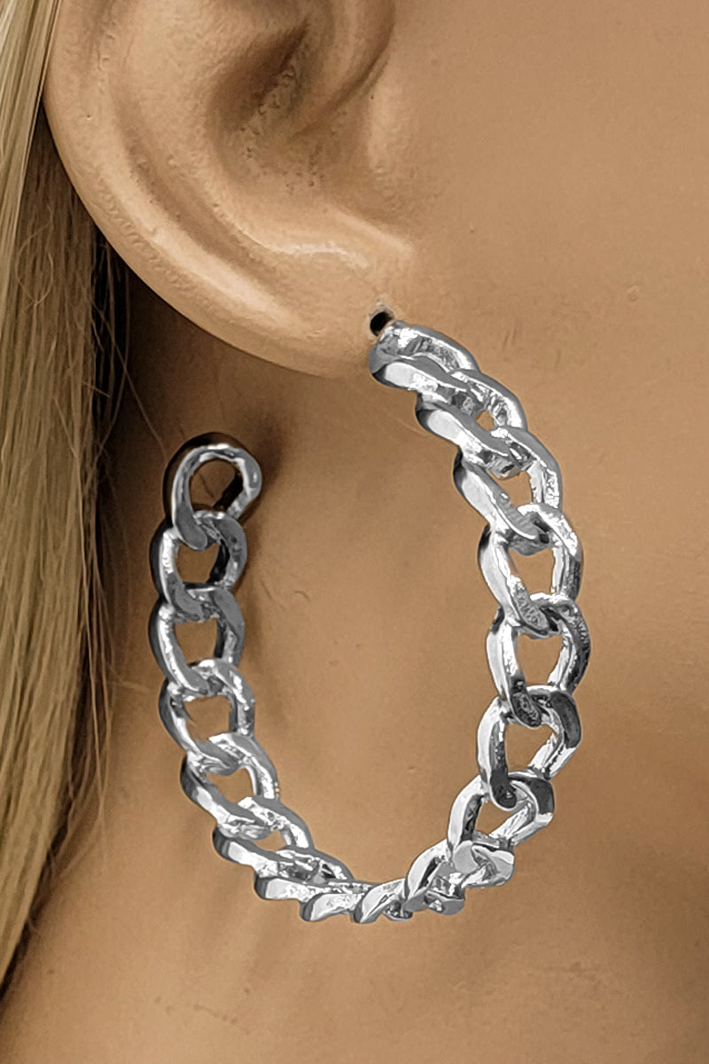Silver Chain Open Hoop Earring