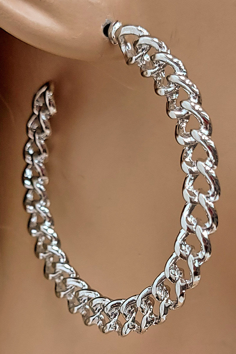 Silver Chain Open Hoop Earring