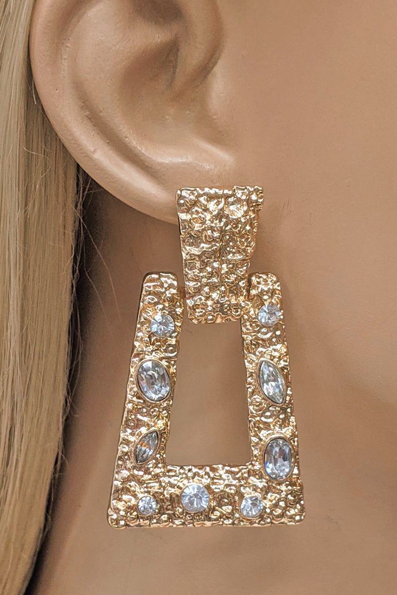 Gold Geometric Square Textured Earring