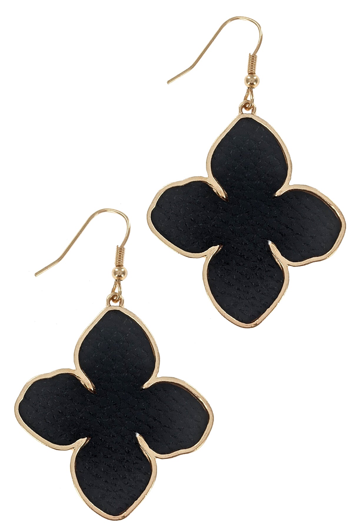 Black Leather Clover Earrings