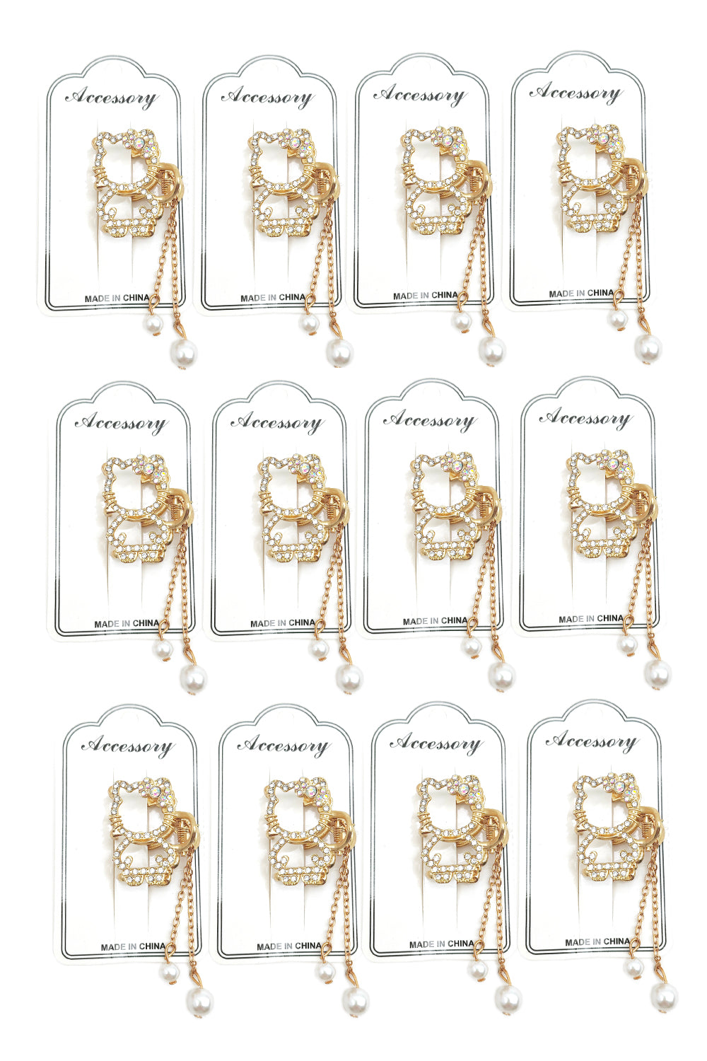 Cat Design Rhinestone Hair Clip