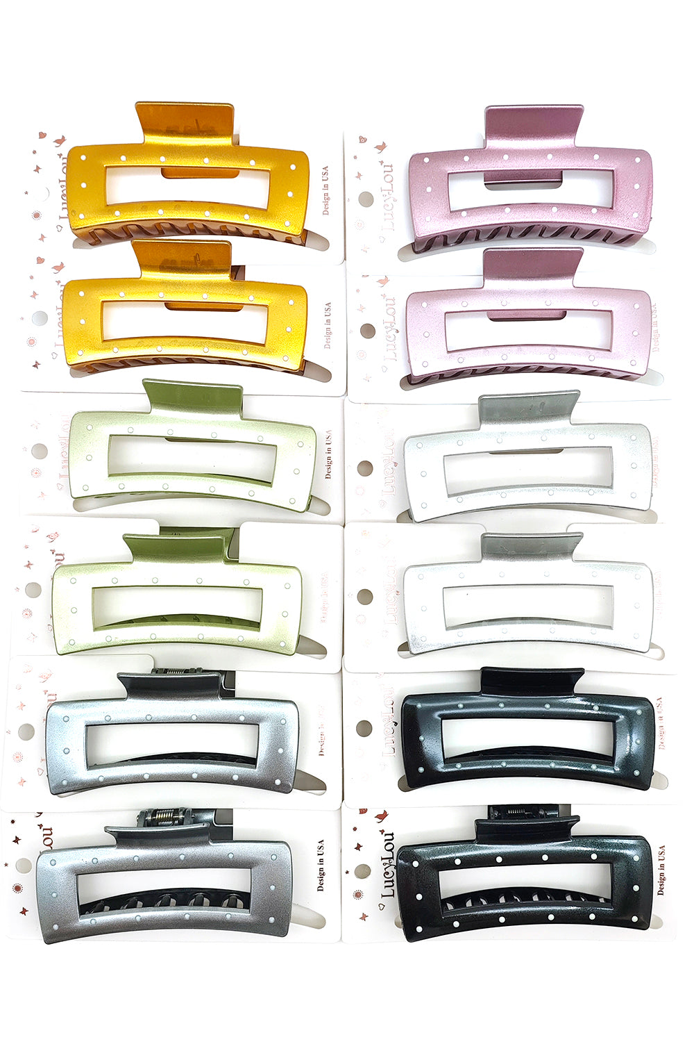 Rectangular Chrome Finish Hair Claw Clips