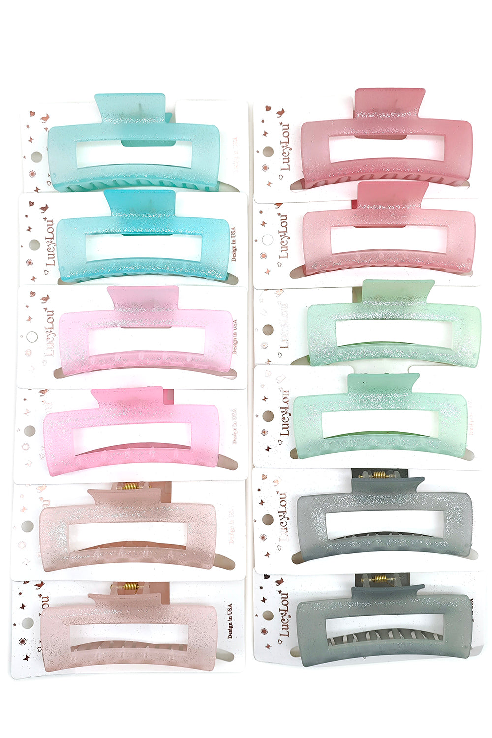 Rectangular Glitter Finish Hair Claw Clips