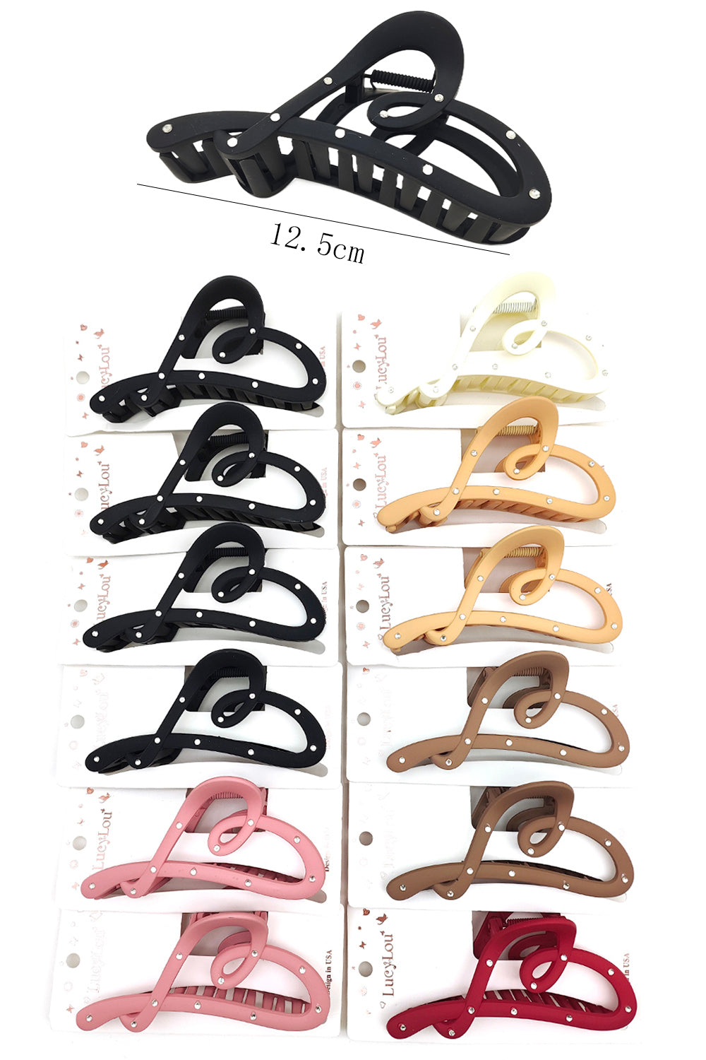 Stone Design Heart Shape Hair Claw Clip