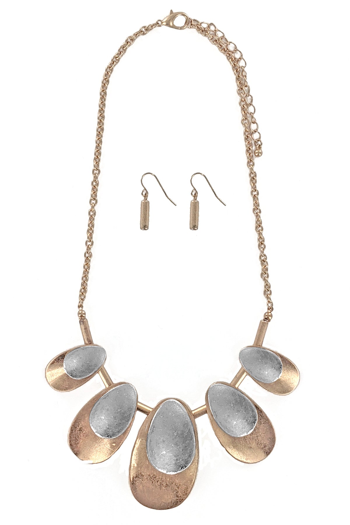 Worn Gold Oval Metal Necklace Set