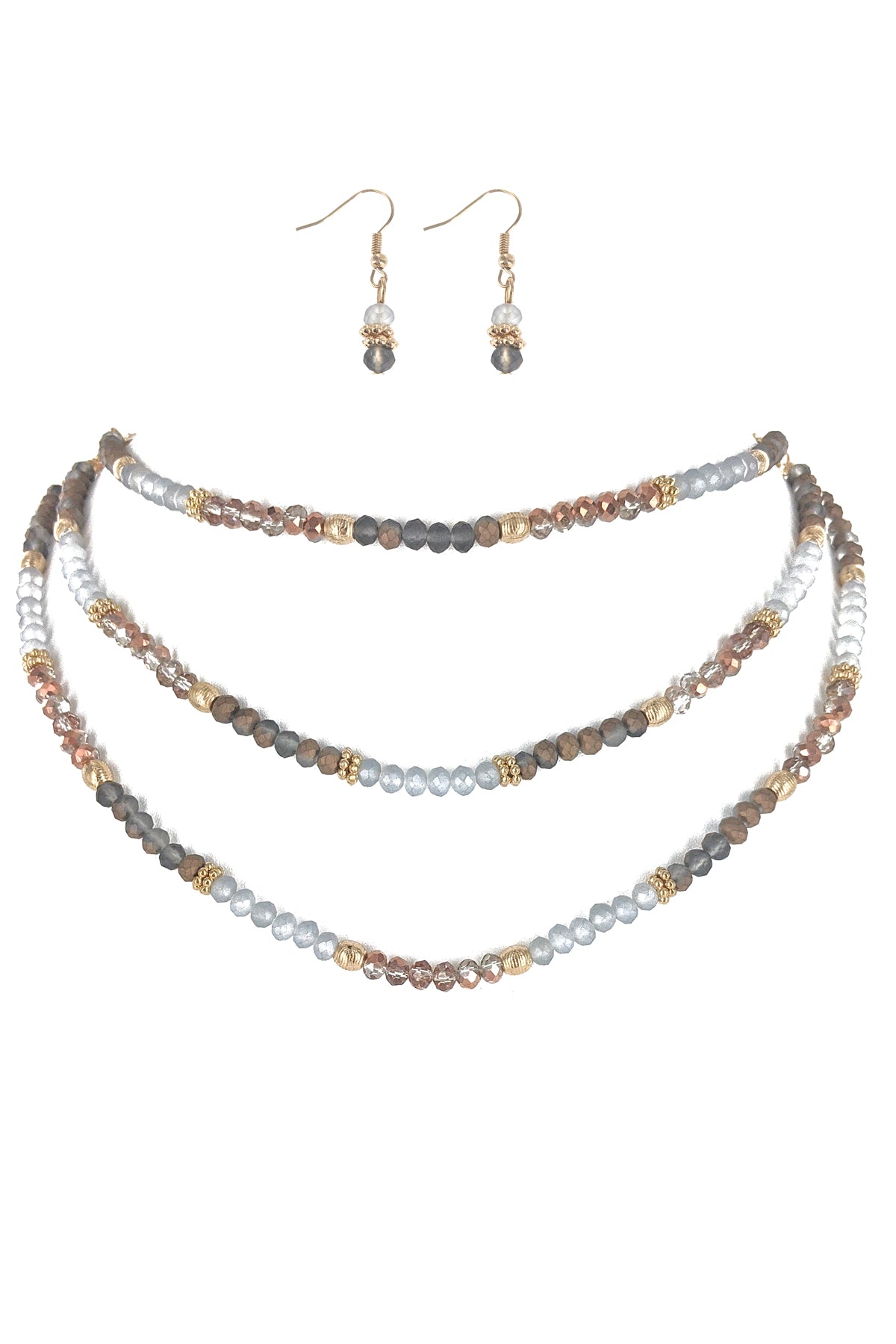 Triple Layered Glass & Natural Beaded Necklace