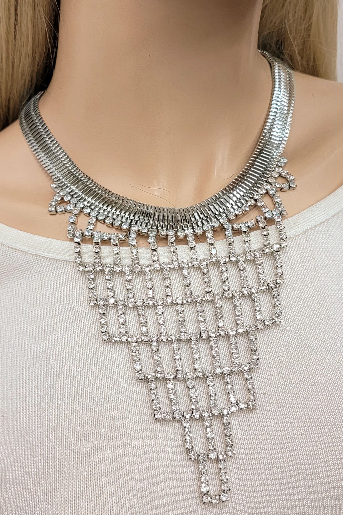 Silver Rhinestone Necklace Set