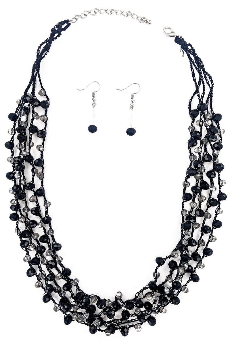 Black-Grey Glass Beaded Necklace Set