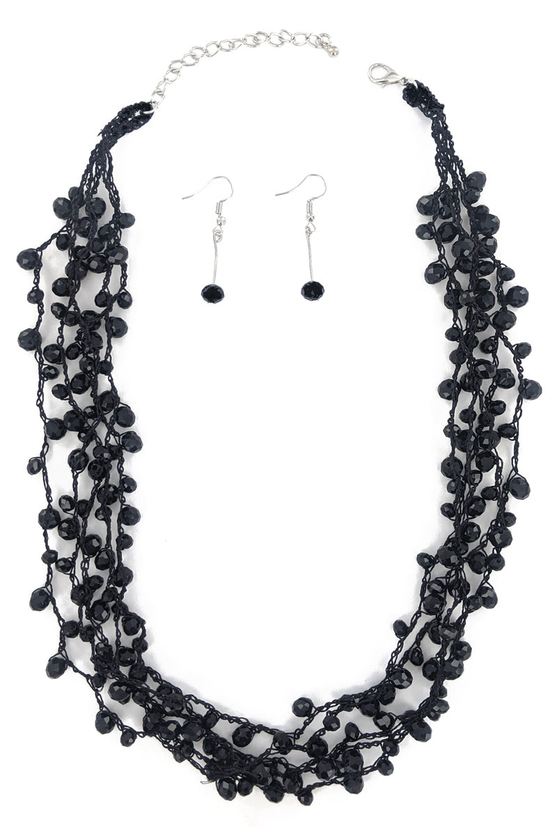 Black Glass Beaded Necklace Set