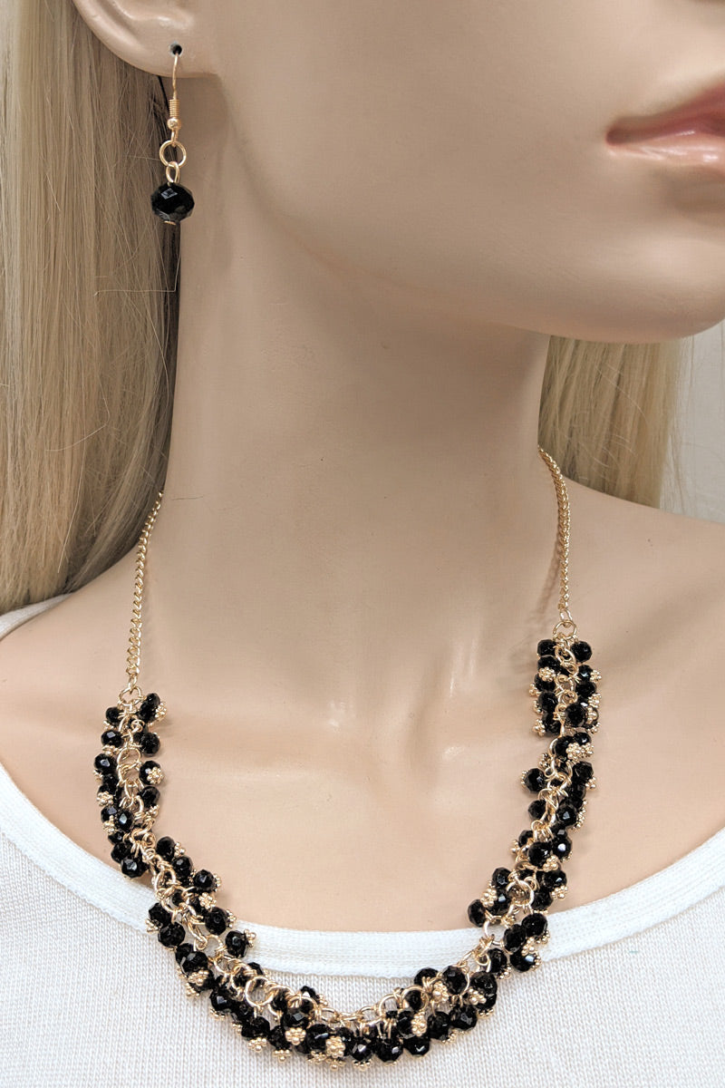 Black Beaded Statement Necklace Set