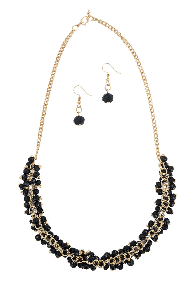 Black Beaded Statement Necklace Set
