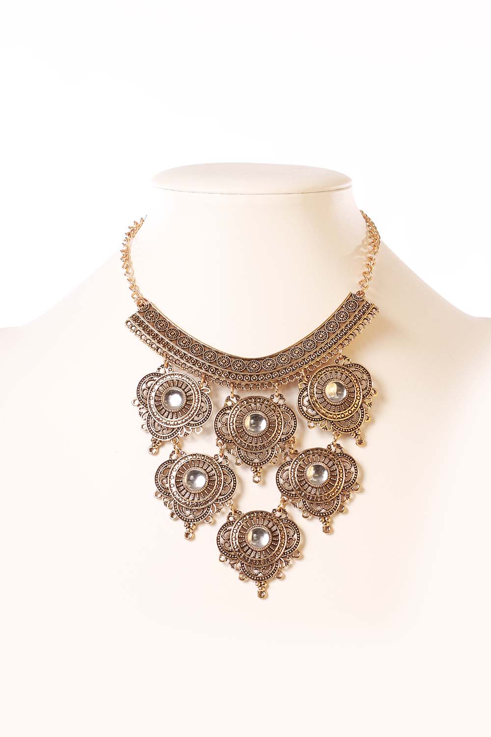 Burnish Gold Metal Statement Necklace Set