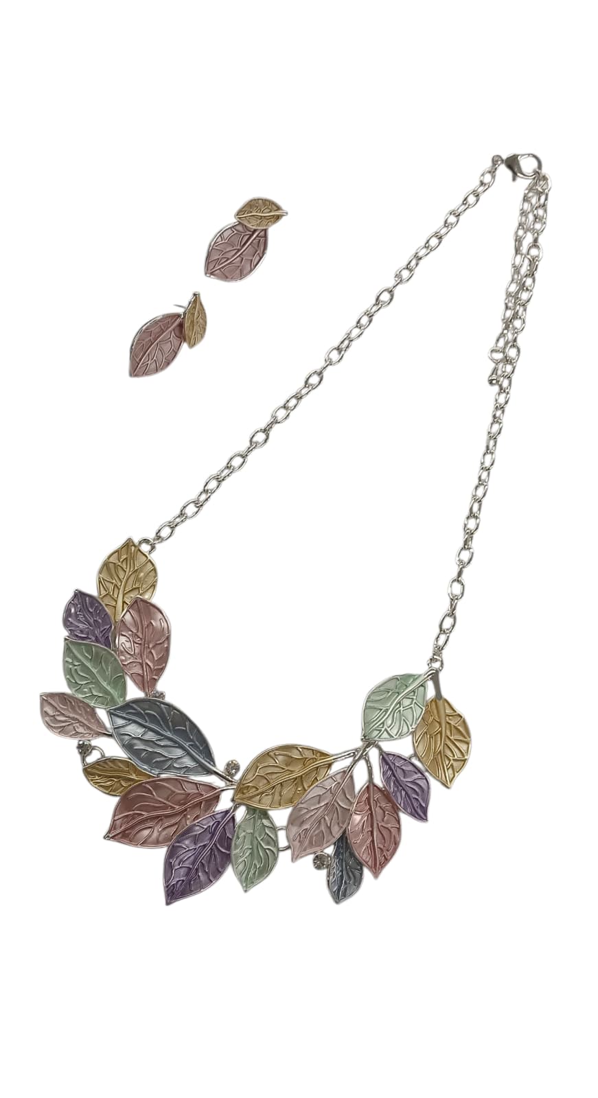 Multi-Color Leaves Design Metal Necklace Set