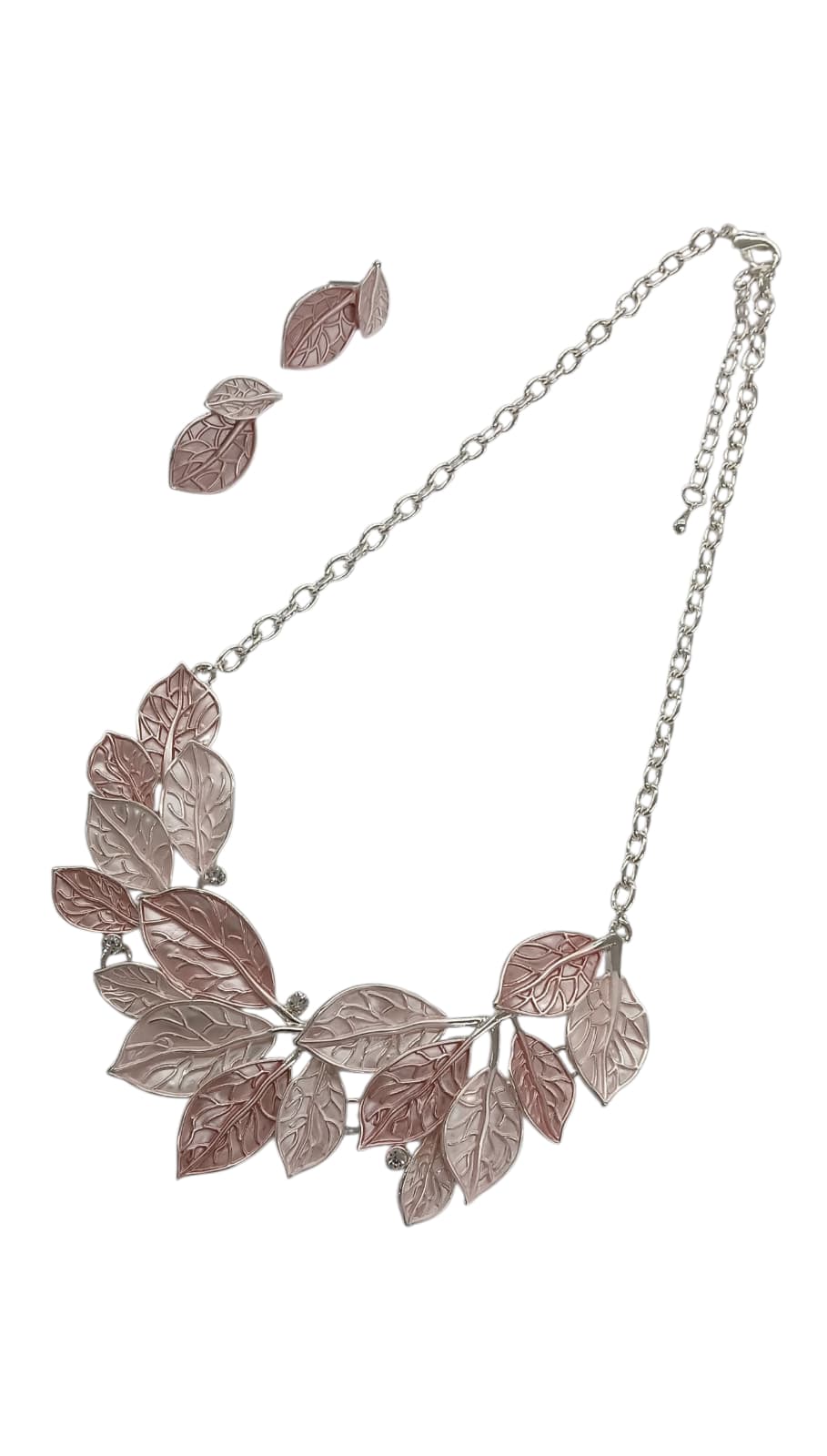 Pink Leaves Design Metal Necklace Set