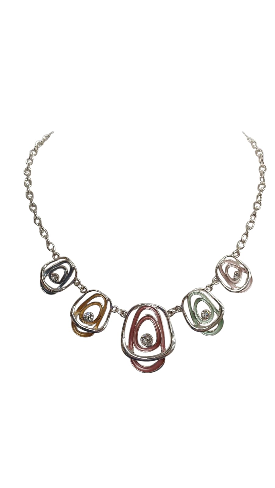 Multi-Color Abstract Ovals Metal Necklace Set