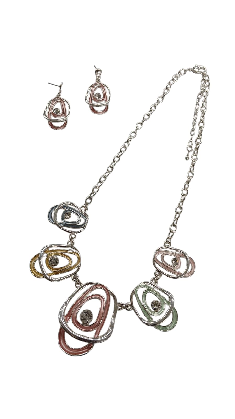 Multi-Color Abstract Ovals Metal Necklace Set