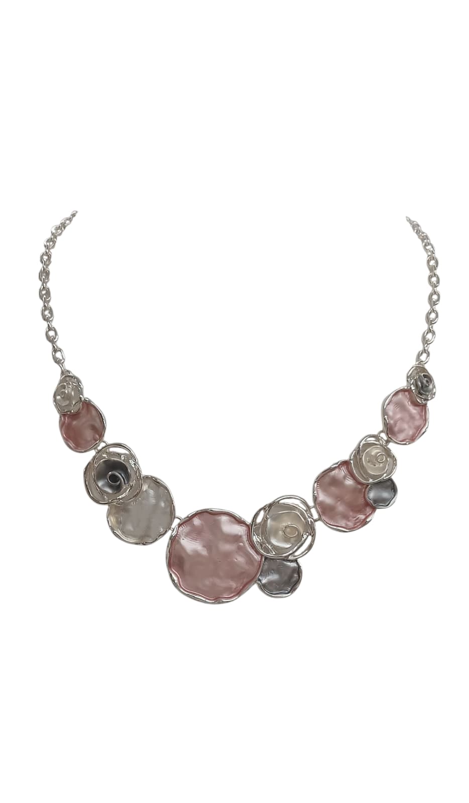 Pink Ovals Rose Design Metal Necklace Set