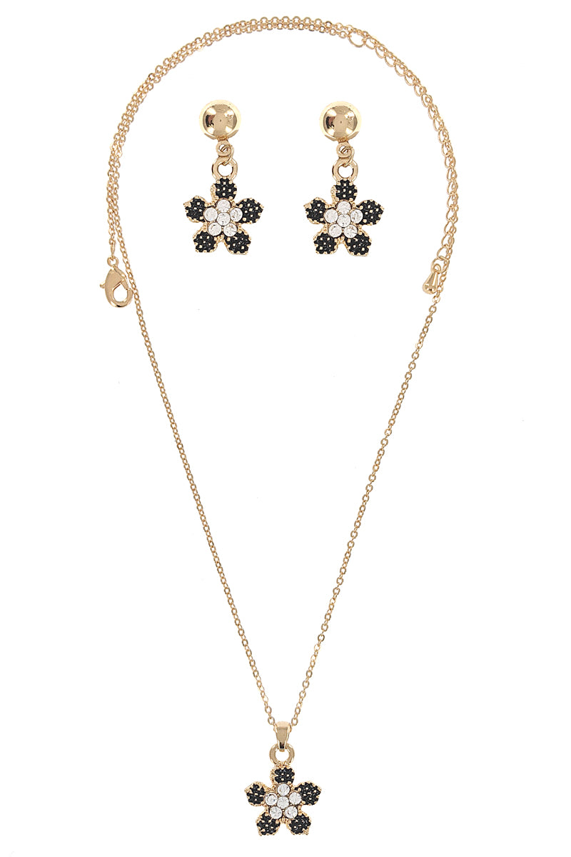 Black Flower Gold Dipped Necklace Set