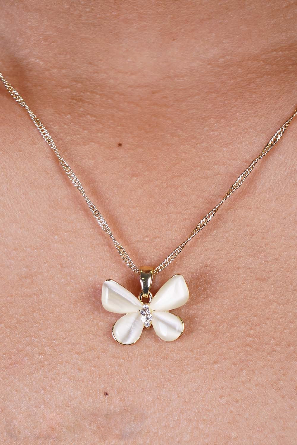 Opal Butterfly Gold Dipped Necklace Set