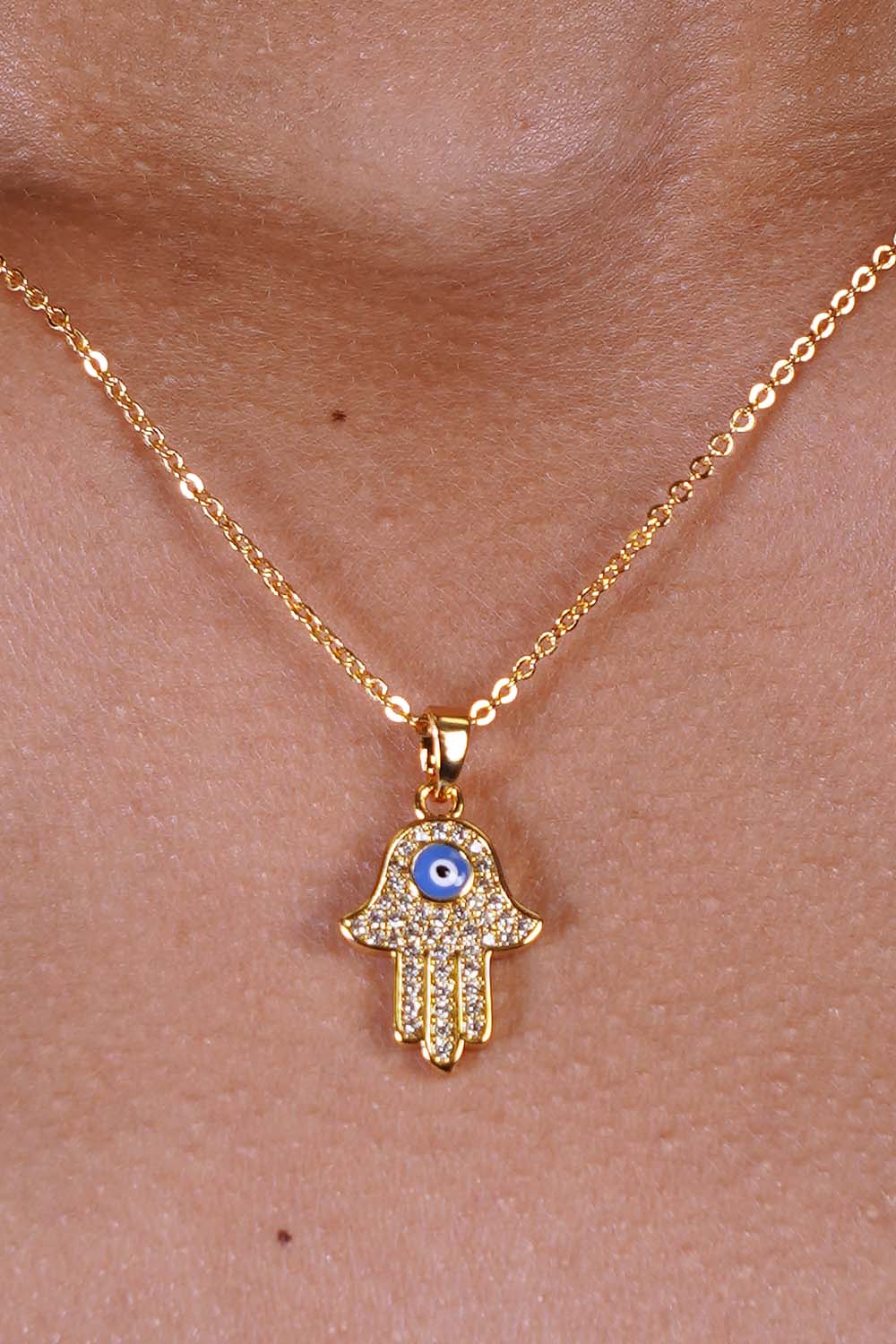 Hamsa Evil Eye Gold Dipped Pendant Necklace