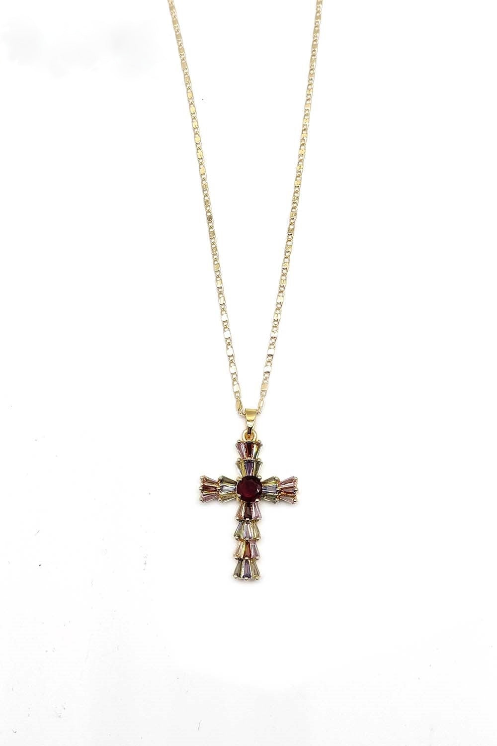 Multi-Color Gold Dipped Cross Pendant Necklace