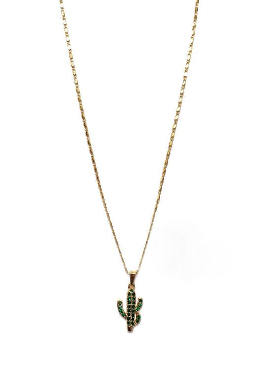 Gold Dipped Cactus Pendant Necklace