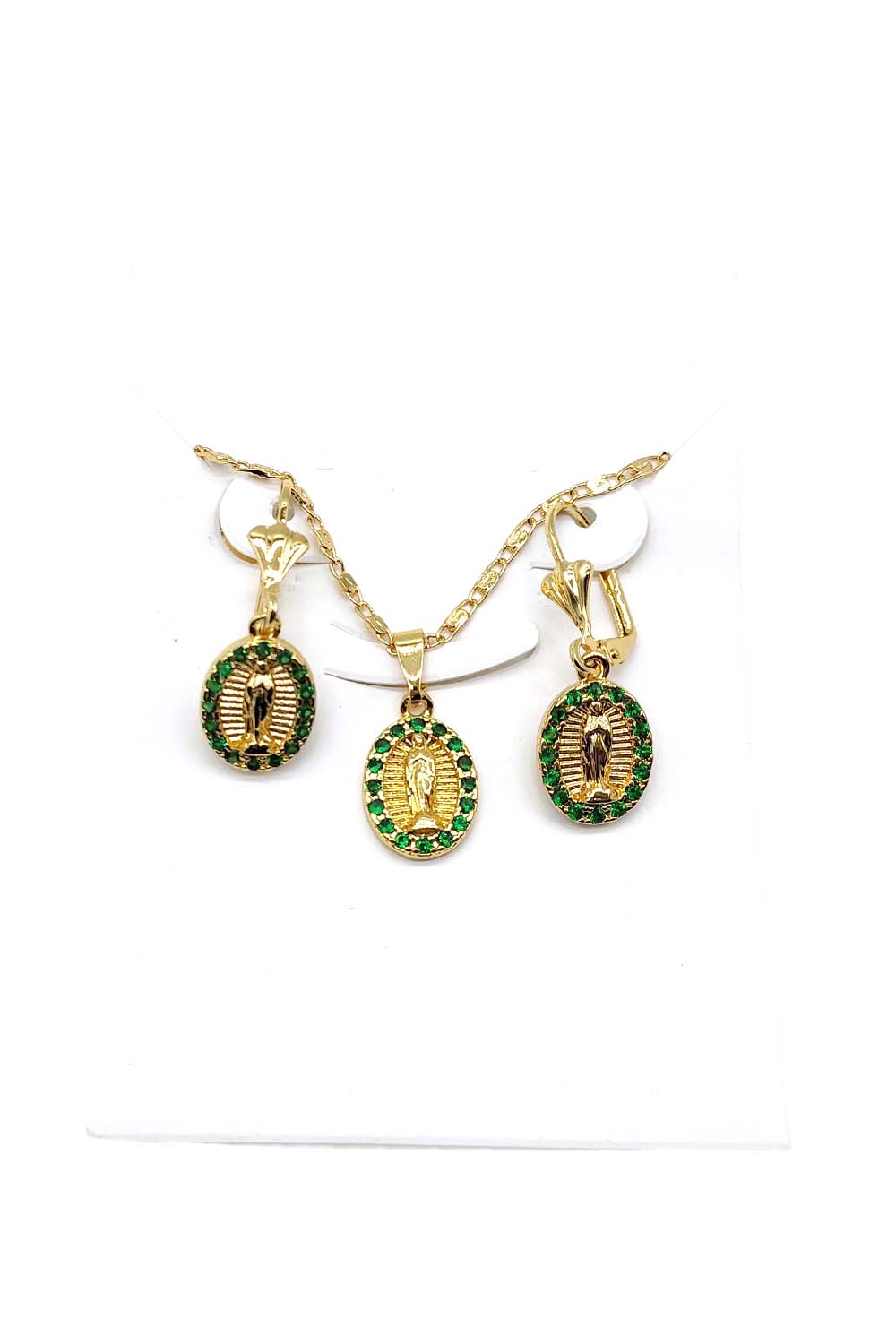 Green/Gold Dipped Religious Necklace Set