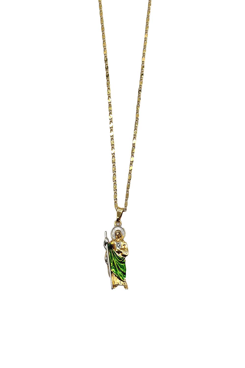 Green Religious Pendant Necklace Gold Dipped