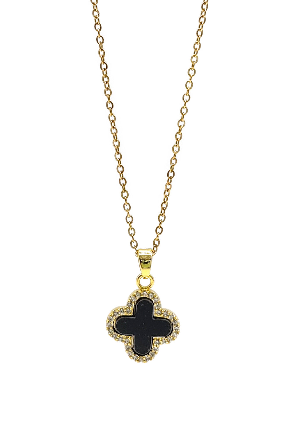 Black Clover Design Stainless Steel Pendant Necklace